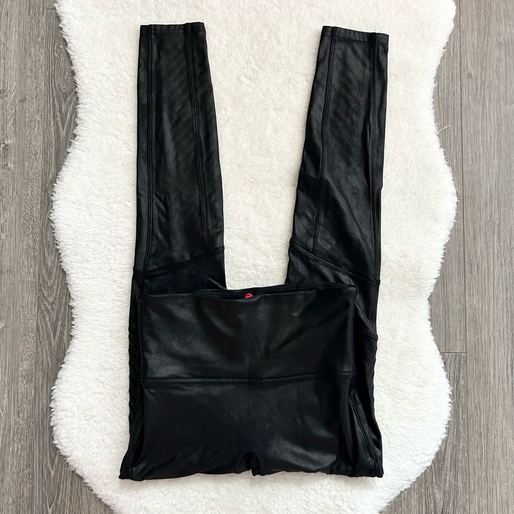 SPANX Black Faux Leather Moto Leggings